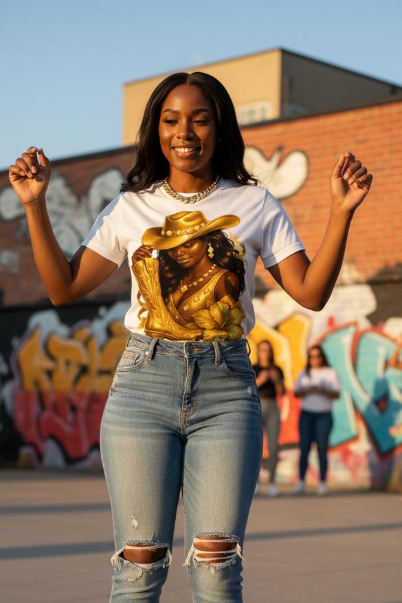 Gold Cowgirl Lifestyle – White Tee